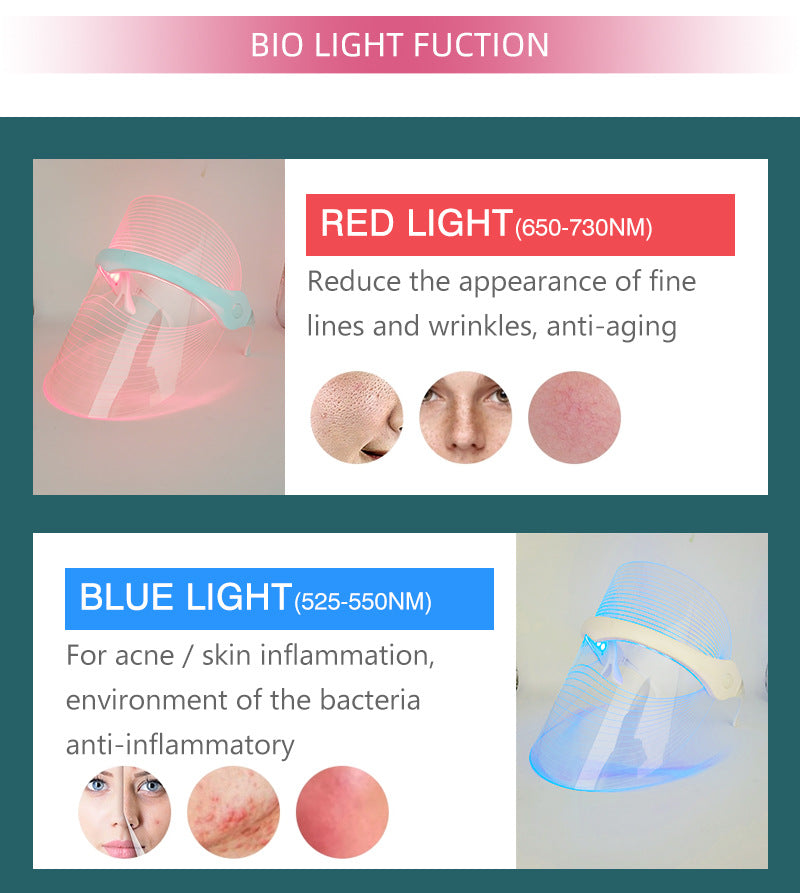 Máscara Facial de Terapia de Luz LED de 7 Colores